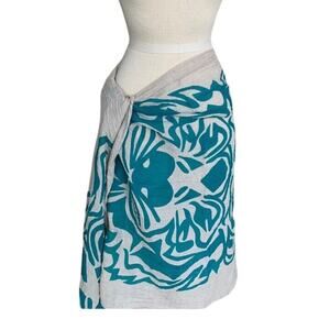 Scarf Wrap Turquoise Off White 27x70 Boho Batik Resortcore Coastal Sarong